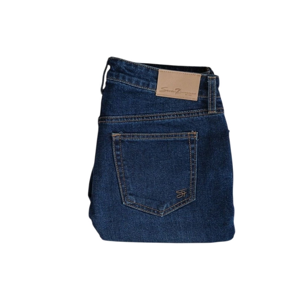 Seven7 Dark Blue Straight Leg Jeans‎ with Tan Label